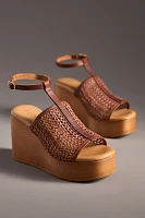 By Anthropologie Open-Toe Woven Wood-Bottom Platform Heels