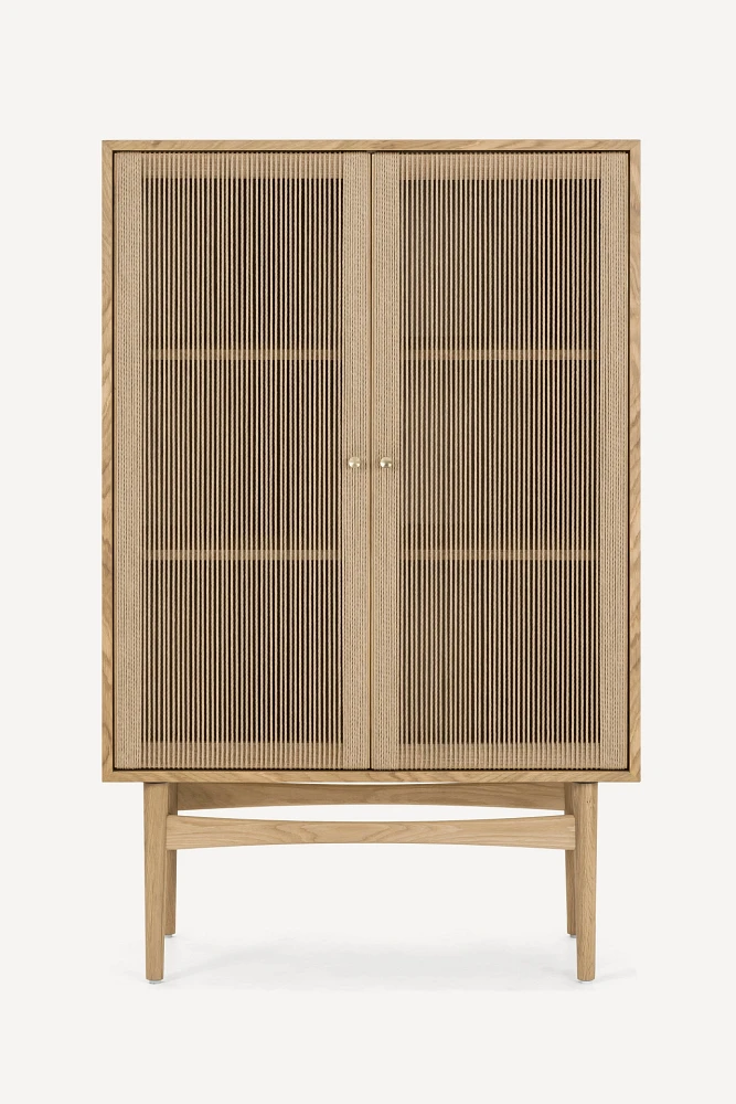 Hudson Paper Cord Oak Highboard Cabinet