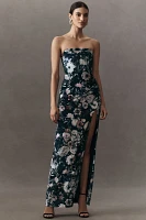 BHLDN Luella Strapless Side-Slit Printed Stretch Velvet Maxi Dress