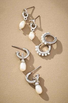 Pearl Huggie Earrings, Set of 3