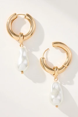 Pearl Drop Huggie Hoop Earrings