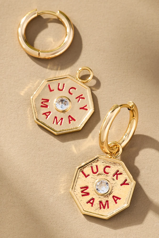 Lucky Mama Charm Huggie Hoop Earrings