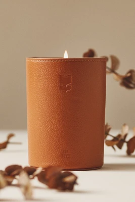 Icon Embossed Woody Leather & Leaves Glass Candle