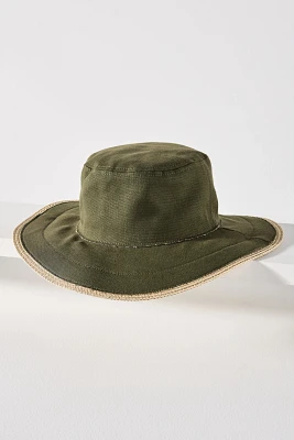 Straw-Trim Canvas Bucket Hat