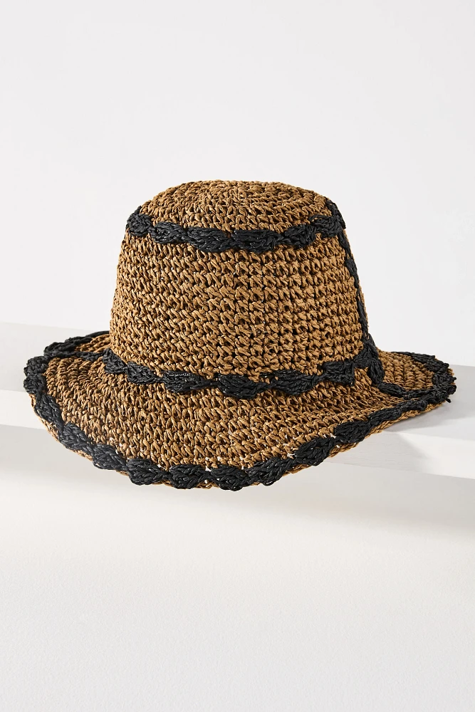 By Anthropologie Straw Piped Bucket Hat