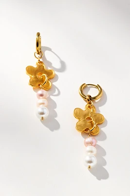 NOTTE Jewelry Flower Pow Pow Pearl Huggie Hoop Earrings