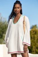 Flat White Terry Crochet Fringe Hooded Kaftan