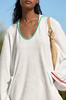 Flat White Terry Crochet Fringe Hooded Kaftan