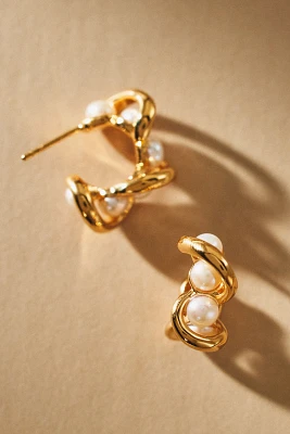 Missoma Molten Pearl Twisted Mini Double Hoop Earrings