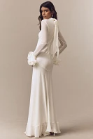 De La Vali Daira Mock-Neck Ruffle Long-Sleeve Bias-Cut Maxi Dress