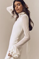 De La Vali Daira Mock-Neck Ruffle Long-Sleeve Bias-Cut Maxi Dress