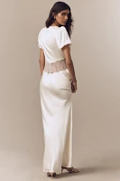 De La Vali Puff-Sleeve Silky Maxi Dress
