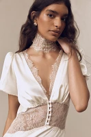 De La Vali Puff-Sleeve Silky Maxi Dress