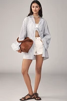 Flat White Long-Sleeve Tie-Front Tunic Top