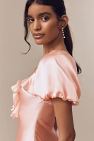 De La Vali Eden Satin Puff-Sleeve Column Maxi Dress