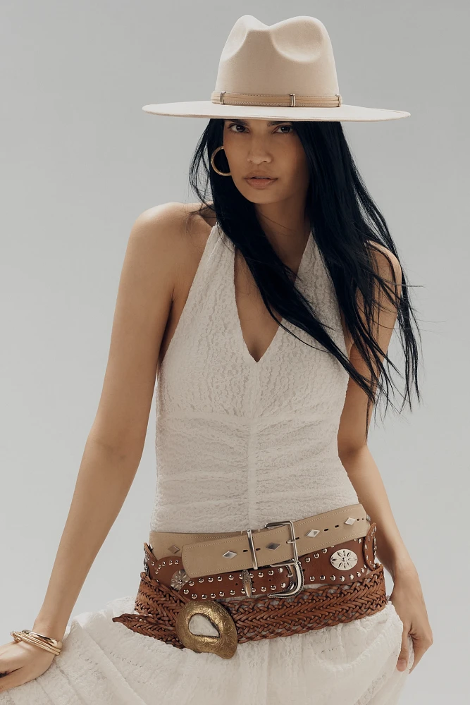Square Suede Studded Belt
