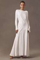 BHLDN Long-Sleeve Cowl-Back Drop-Waist Side-Slit Maxi Dress