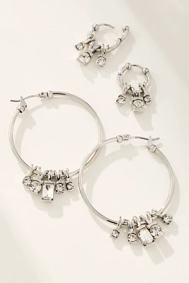 Crystal Charm Hoop Earrings, Set of 2