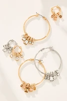 Crystal Charm Hoop Earrings, Set of 2