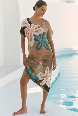Bel Kazan Floral Crochet Embroidered Knit Kaftan