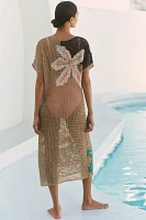 Bel Kazan Floral Crochet Embroidered Knit Kaftan