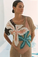 Bel Kazan Floral Crochet Embroidered Knit Kaftan