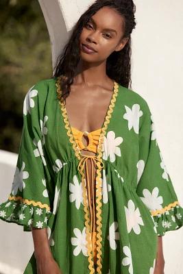 Conditions Apply Tie-Front Cotton-Linen Shawl