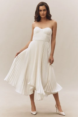 AMUR Juliett Strapless Pleated Asymmetric Midi Dress