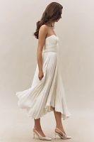AMUR Juliett Strapless Pleated Asymmetric Midi Dress