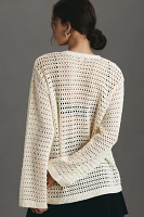Flat White Long-Sleeve Crochet Tunic Top