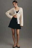 Flat White Long-Sleeve Crochet Tunic Top