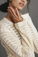 Flat White Long-Sleeve Crochet Tunic Top