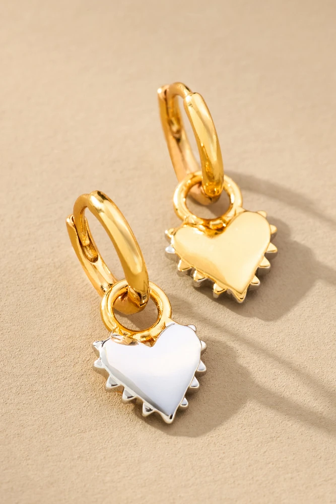 Hart Two-Tone Spikey Heart Huggie Hoop Earrings