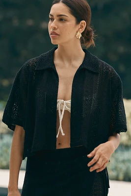 Celandine Crochet Collared Open-Front Top