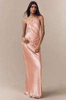 Retrofete Everly Halter Lace-Trim Satin Maxi Dress