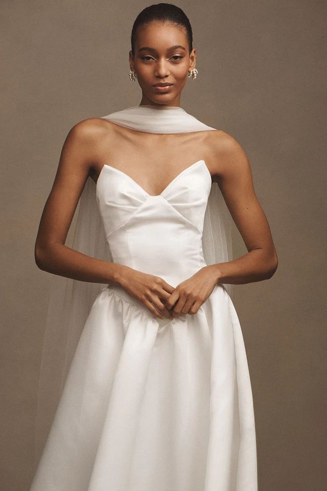 Watters Rickey Strapless Basque-Waist A-Line Midi Dress with Scarf at  MarketFair Shoppes in Princeton, NJ