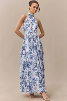 BHLDN High-Neck Printed Chiffon Maxi Dress