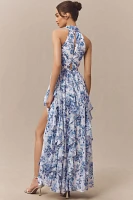 BHLDN High-Neck Printed Chiffon Maxi Dress