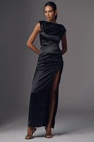 BHLDN Francesca High-Neck Stretch Satin Maxi Dress