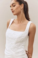 BHLDN Sleeveless Lace Corset Ruched A-Line Midi Dress