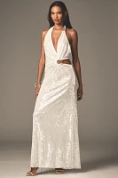 MISHA Devon Asymmetric Plunge Cutout Sequin Maxi Dress