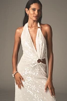 MISHA Devon Asymmetric Plunge Cutout Sequin Maxi Dress