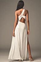 MISHA Sabine One-Shoulder Foil Jersey Maxi Dress