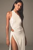 MISHA Sabine One-Shoulder Foil Jersey Maxi Dress