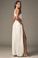 MISHA Sabine One-Shoulder Foil Jersey Maxi Dress