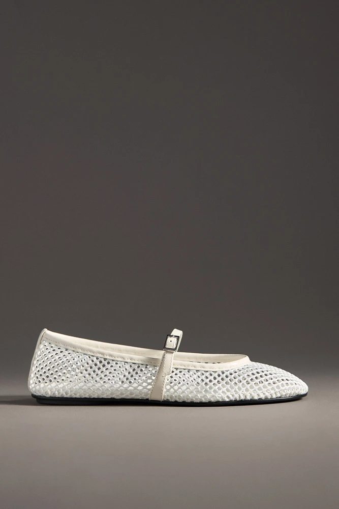 Black Suede Studio Mika Mesh Mary Jane Flats