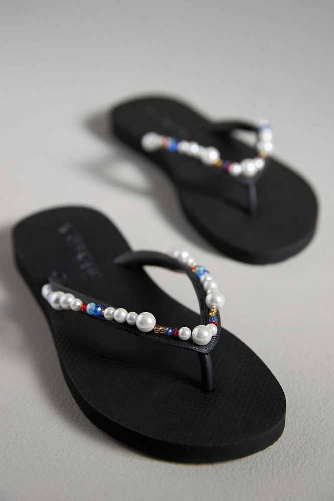 Mystique x Anthropologie Embellished Thong Sandals