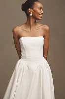 BHLDN Strapless Basque-Waist Lace-Up Fit & Flare Midi Dress