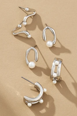 Pearl Huggie Hoop Earrings, Set of 3