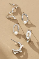 Pearl Huggie Hoop Earrings, Set of 3